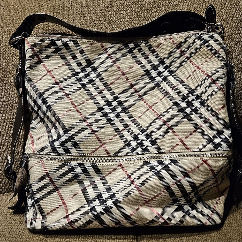 Burberry Like Tan Black Red Plaid Hobo Purse